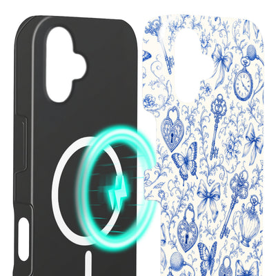Toile iPhone 17 Hülle mit Toile de Jouy, Innenseite mit Magnetring, kompatibel mit MagSafe-Zubehör