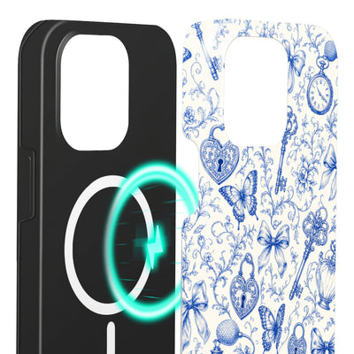 Toile iPhone 13 Pro Hülle mit Toile de Jouy, Innenseite mit Magnetring, kompatibel mit MagSafe-Zubehör