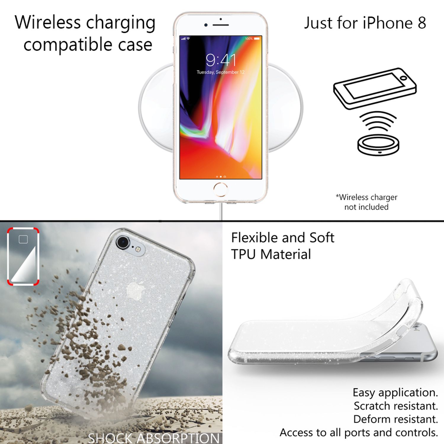 NALIA Handy Hülle für iPhone SE 2020 / 8 / 7, Glitzer Case Cover Schutz Tasche Transparent NALIA Transparente Hülle