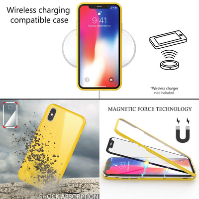 NALIA Magnetische 360° Glas Hülle kompatibel mit iPhone XS Max, Ultra-Slim Hard-Case Dünnes Hartglas Back-Cover mit Rahmen & Display-Schutz, Full-Body Schutzhülle Bumper Handy-Tasche Gelb NALIA GlasSchutz