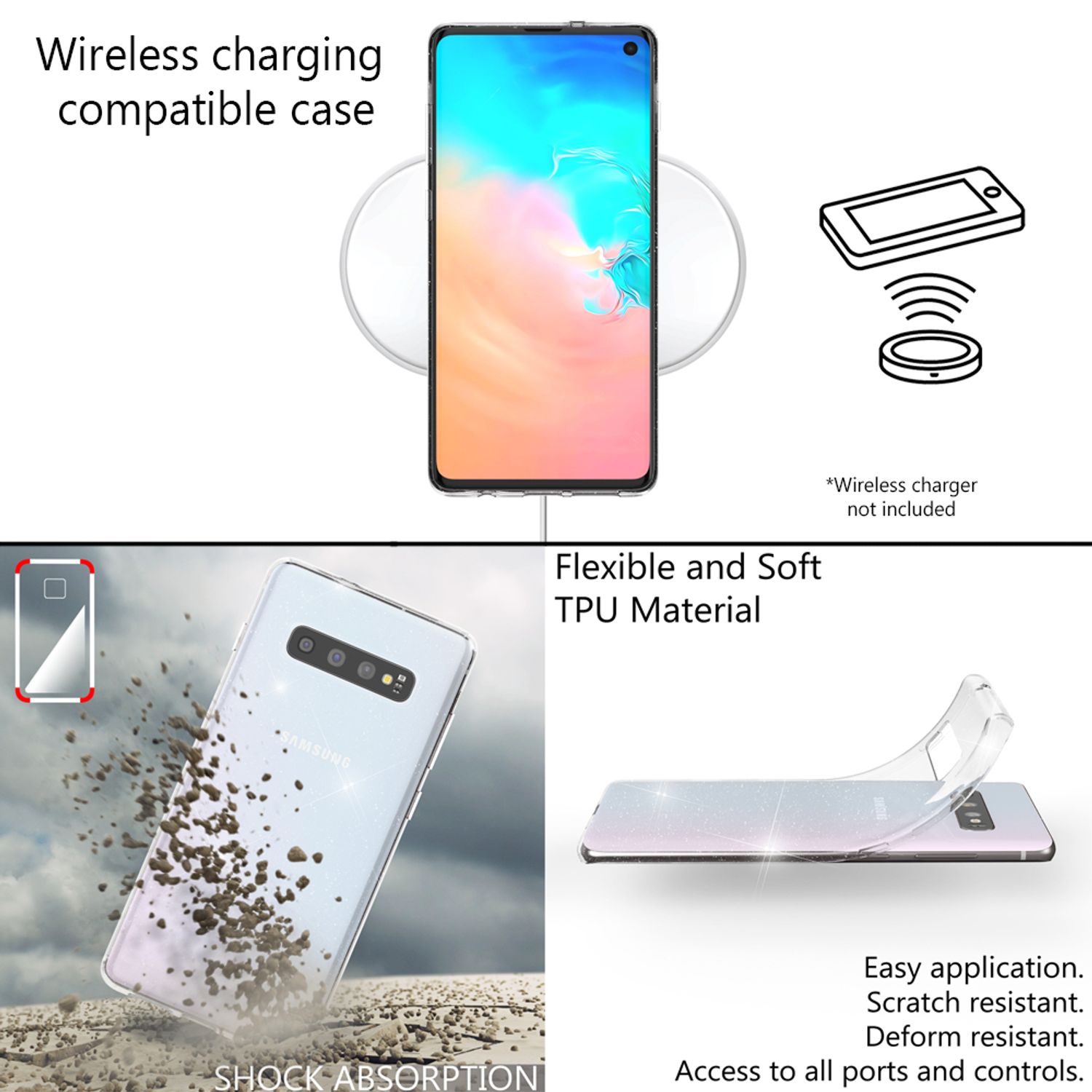 NALIA Glitter Hülle kompatibel mit Samsung Galaxy S10, Glitzer Case Handyhülle Transparent NALIA Transparente Hülle