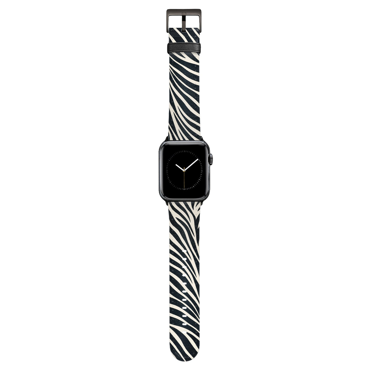 Domino Apple Watch Armband mit Zebramuster, Schnalle Schwarz