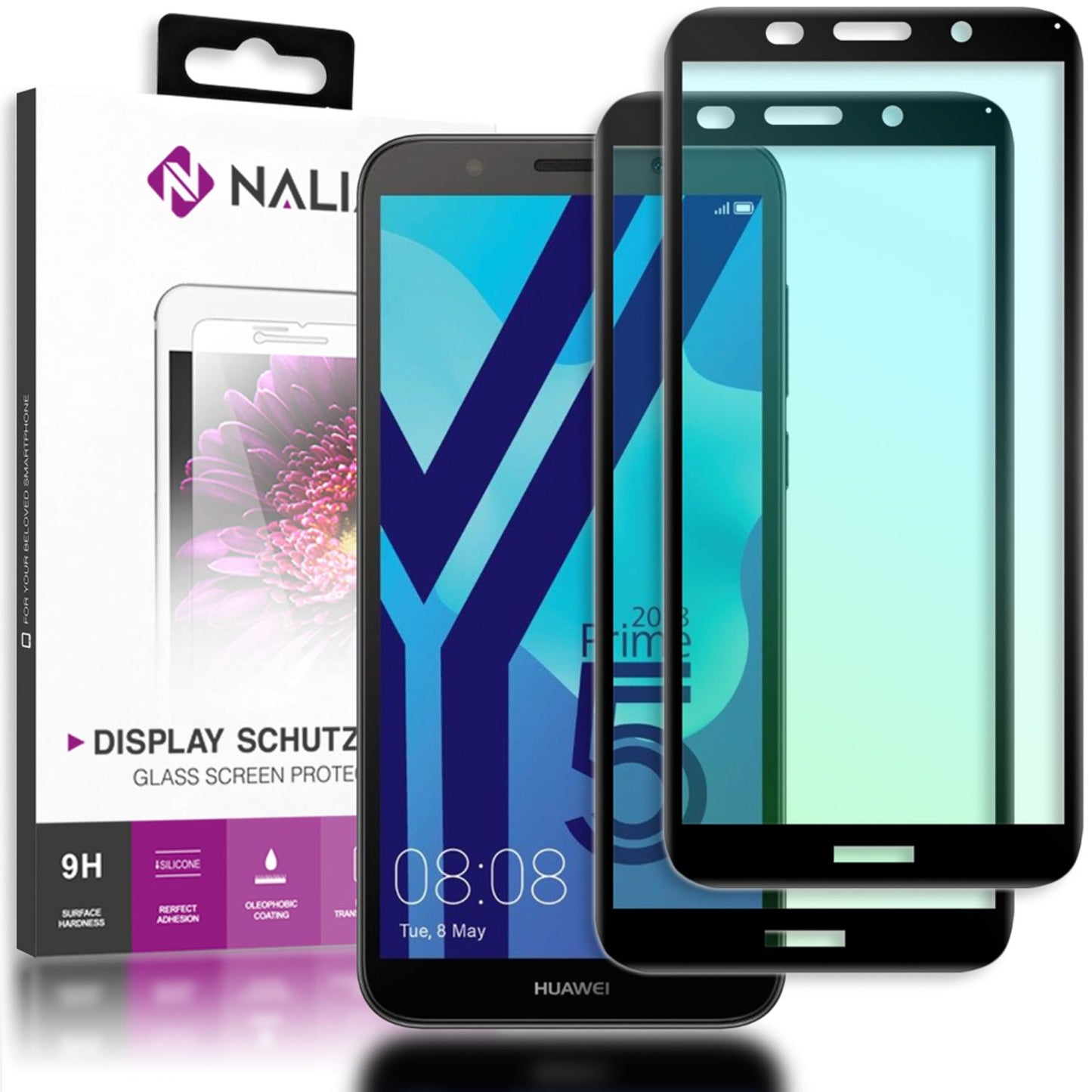NALIA 2 Pack Schutz Glas für Huawei Y5 2018, Display Schutz Folie Tempered Glass