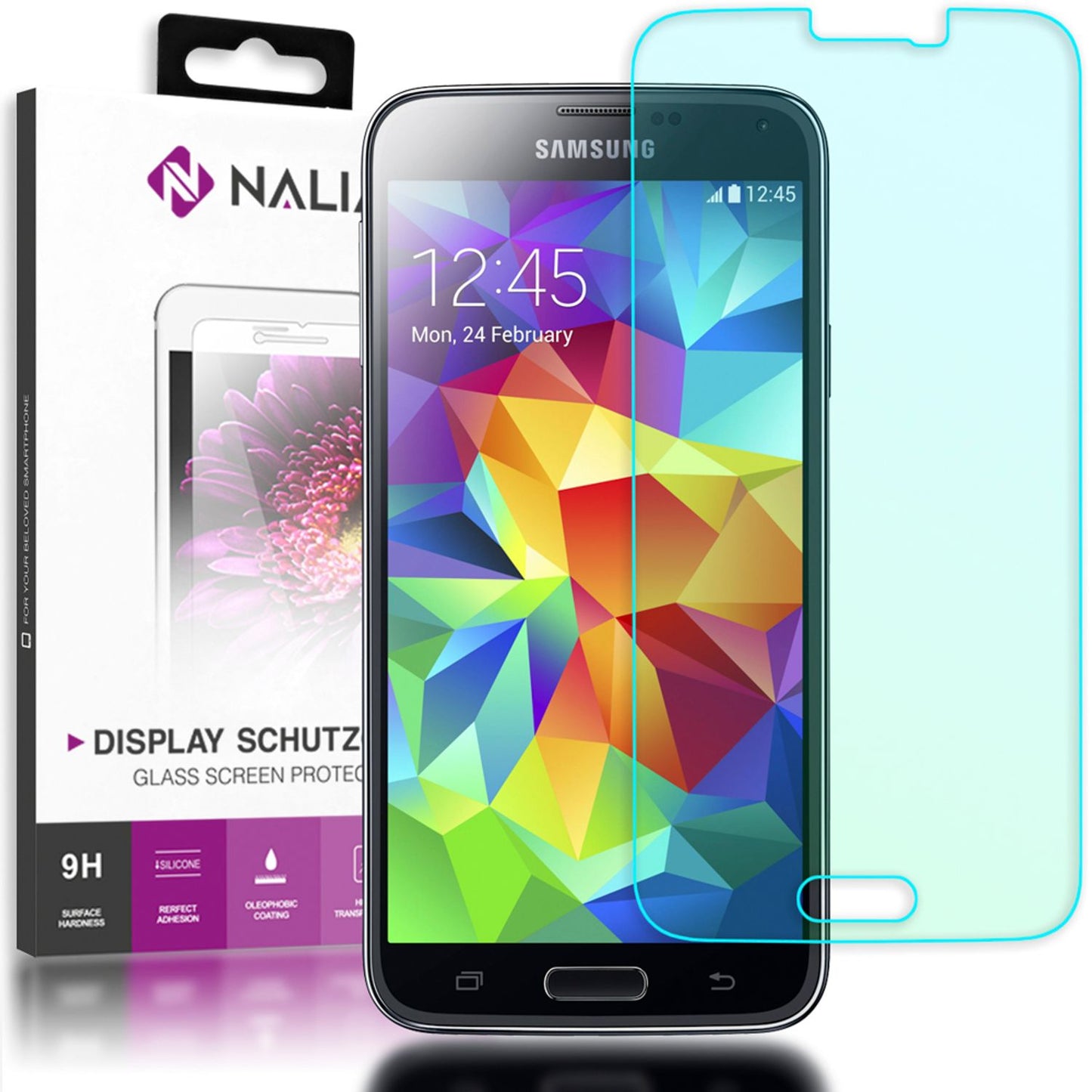 NALIA Schutzglas für Samsung Galaxy S5 / S5 Neo, 9H Full Cover Displayschutz LCD