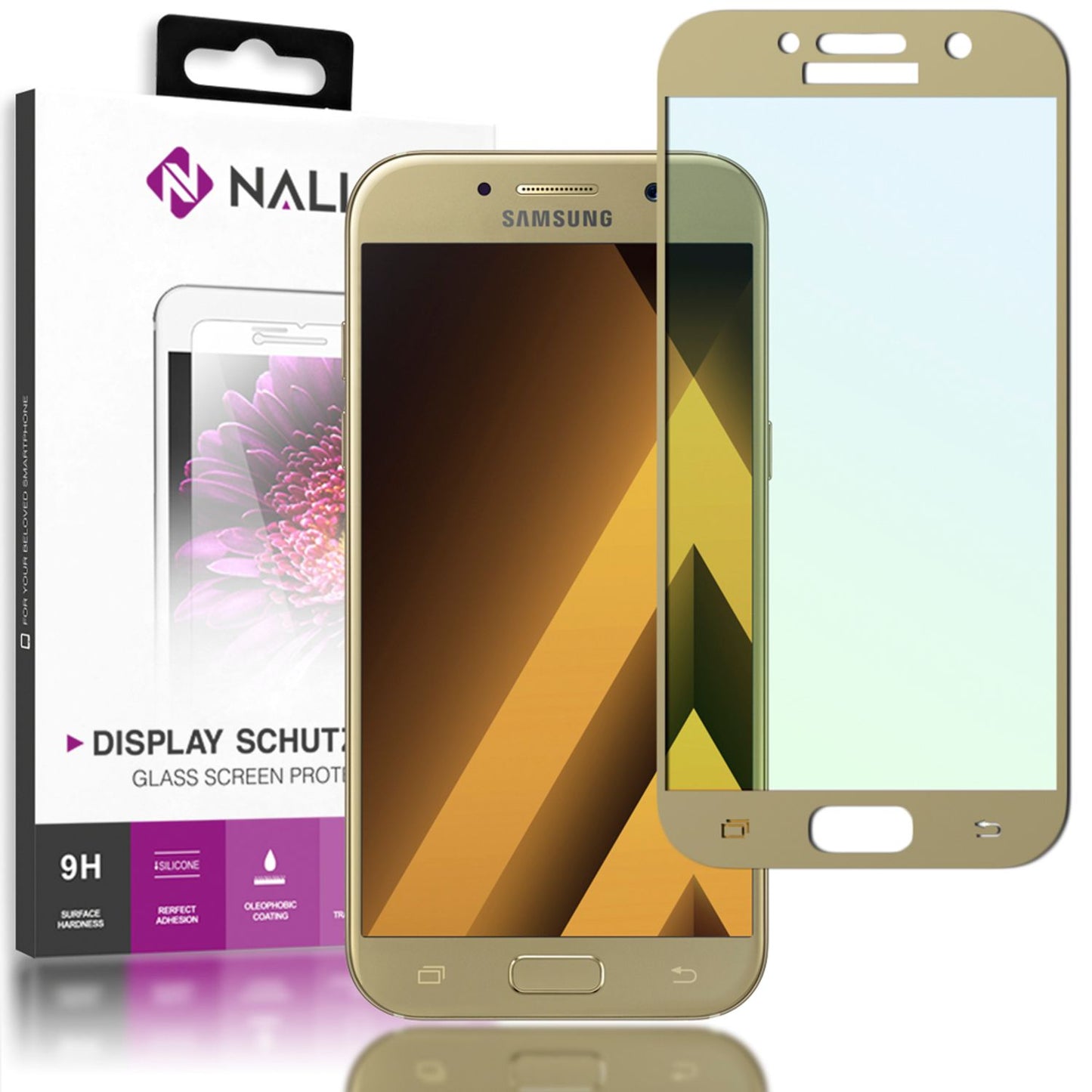 NALIA Schutzglas für Samsung Galaxy A3 2017, 9H Full Cover Displayschutz Glass