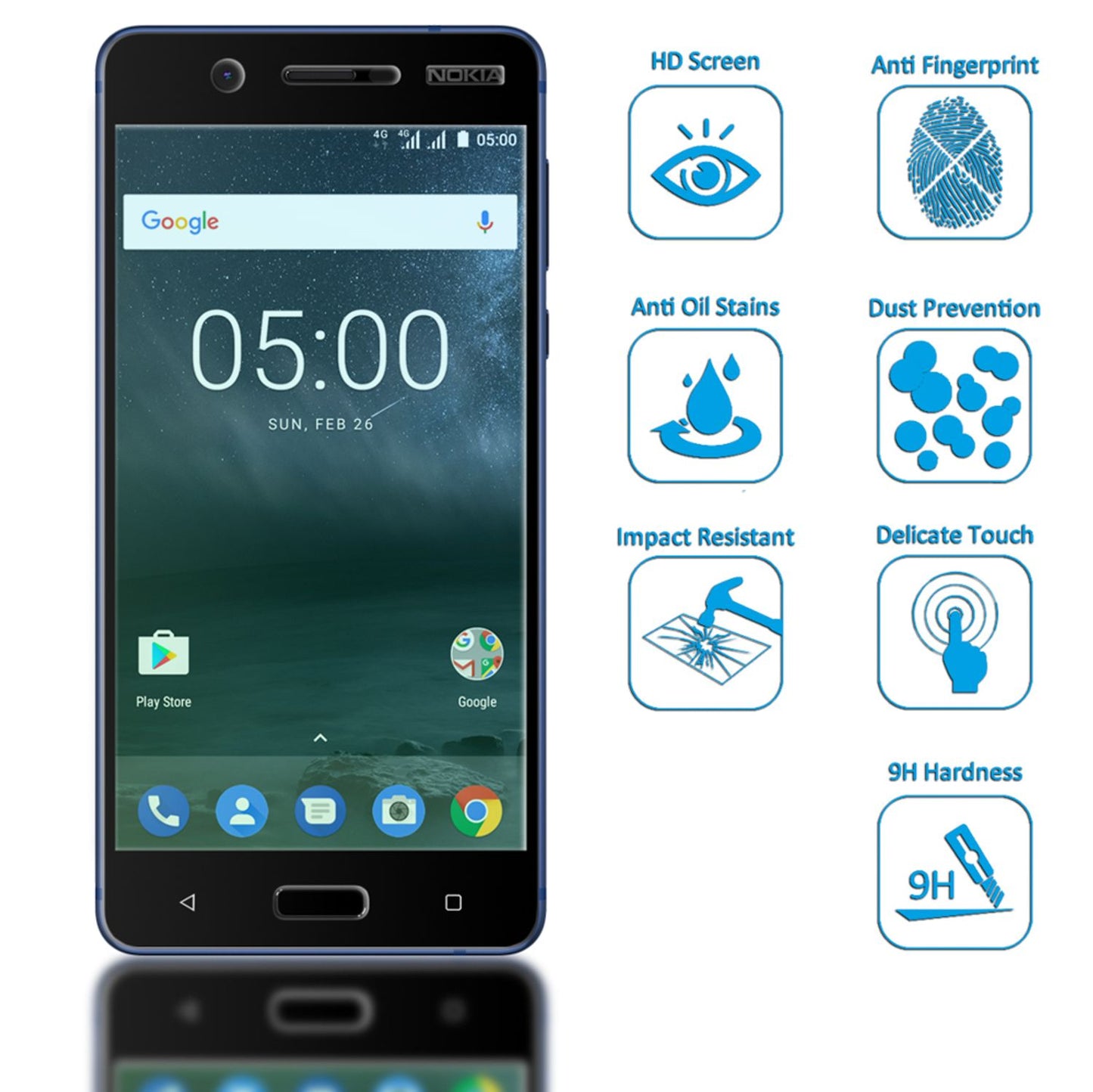 NALIA Schutzglas für Nokia 5, 9H Full Cover Handy Displayschutz Tempered Glass