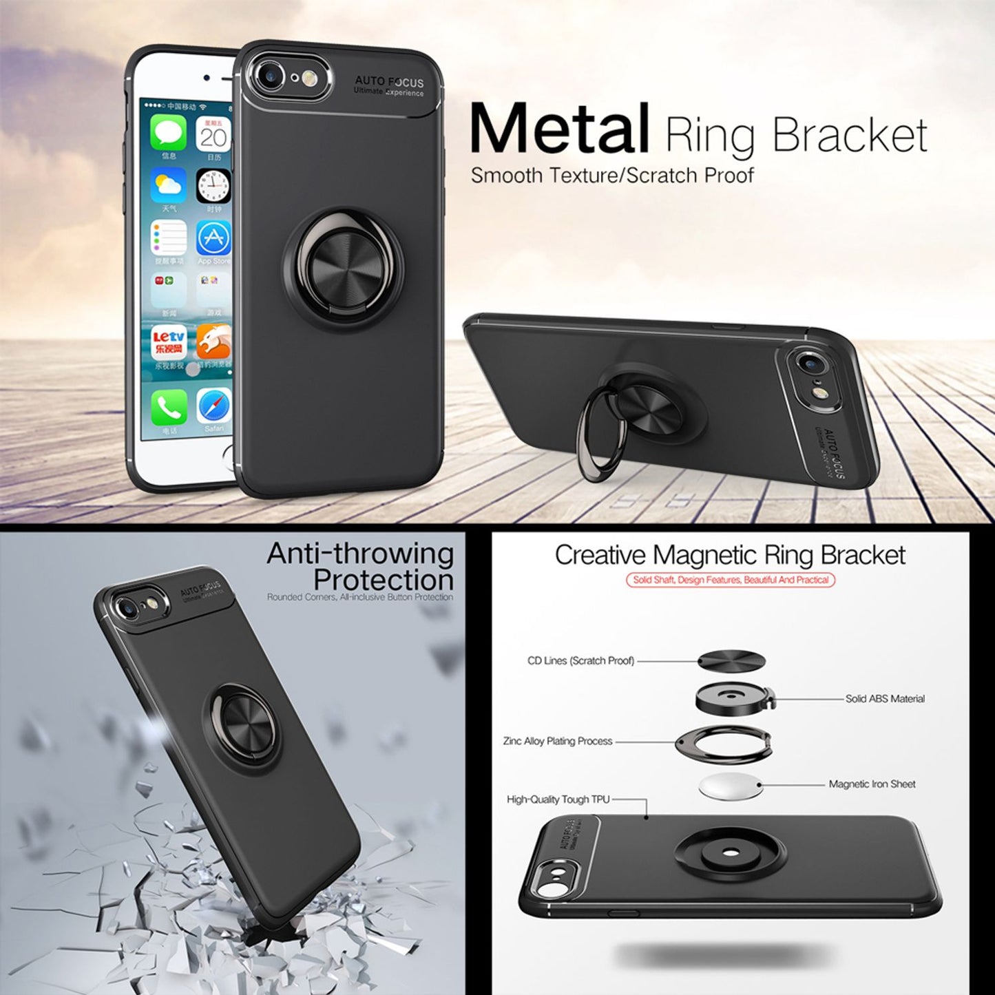 NALIA magnetische Ring Hülle für iPhone SE 2022 / SE 2020 / 8 / 7, Schutz Cover Handy Case