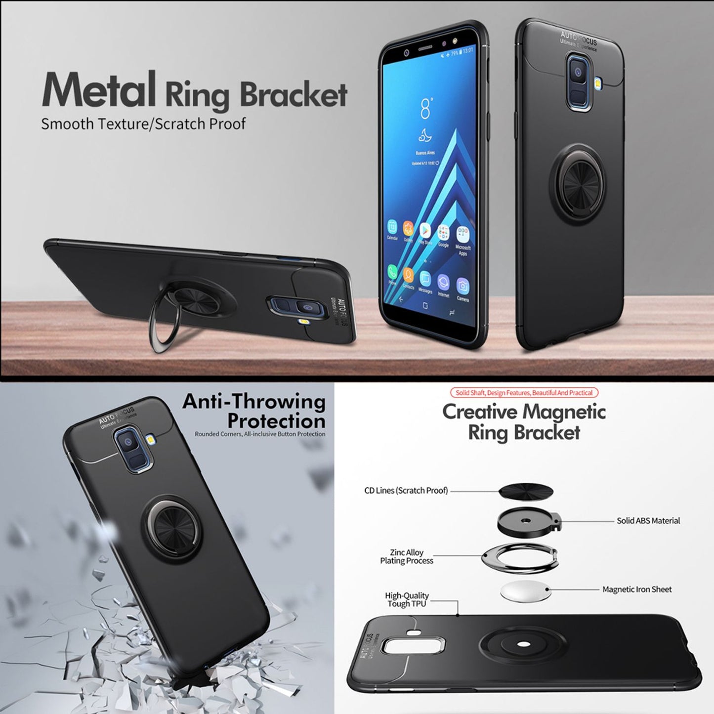 NALIA Ring Hülle für Samsung Galaxy A6, Handy Cover magnetische Silikon Case