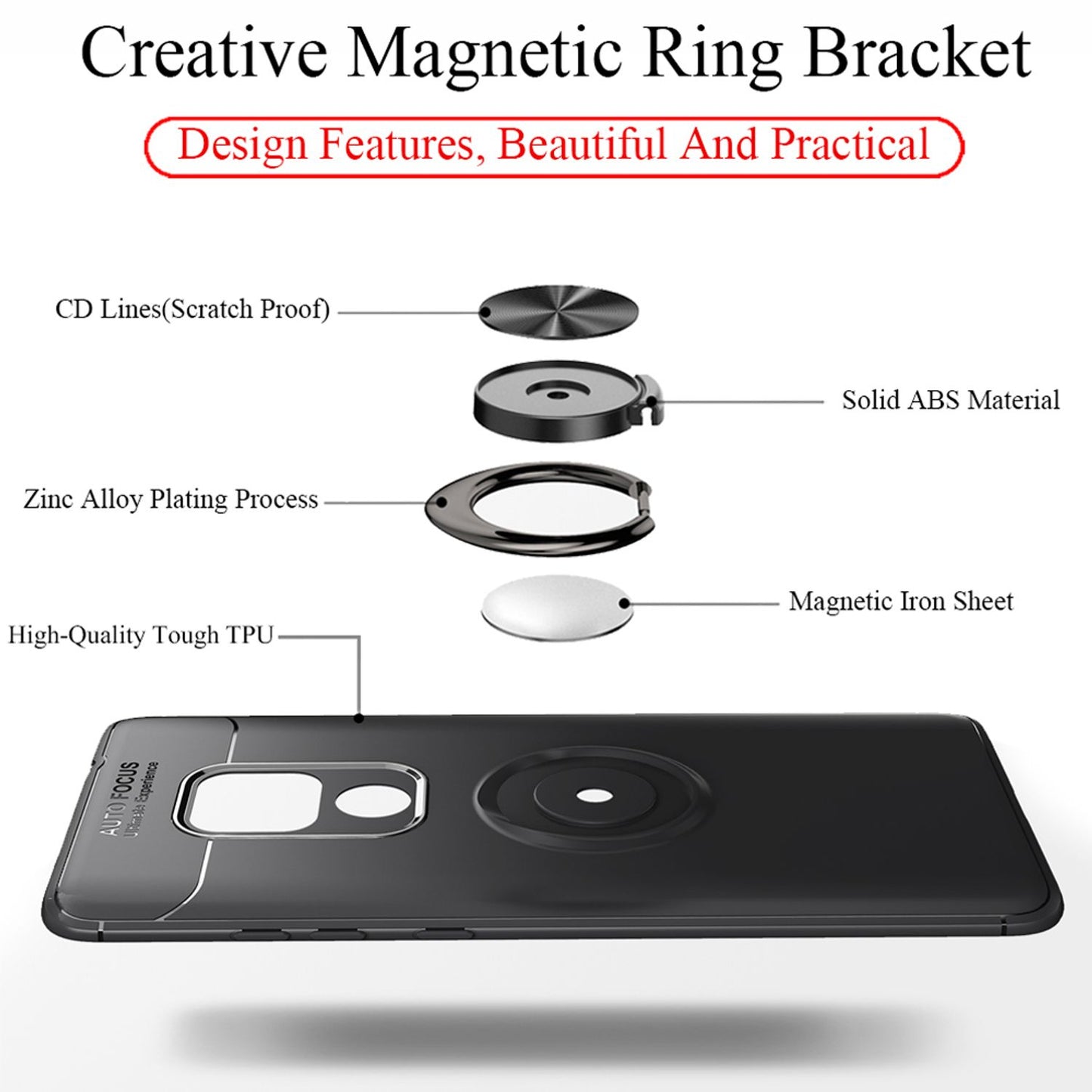 NALIA Ring Hülle für Huawei Mate20, Silikon Cover Case Bumper für KFZ Halterung