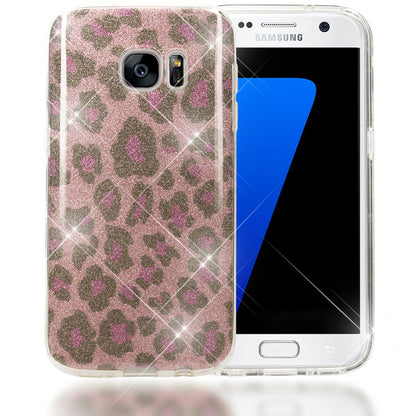 NALIA für SAMSUNG S7 Hülle Glitzer Silikon Cover Case Sparkle Leopard - Pink Lila