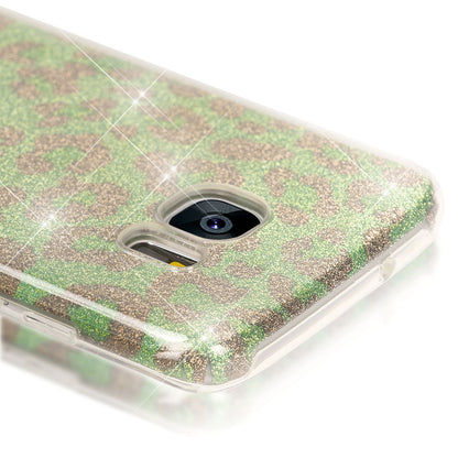 NALIA für SAMSUNG S7 EDGE Hülle Glitzer Silikon Cover Case Sparkle Leopard Grün