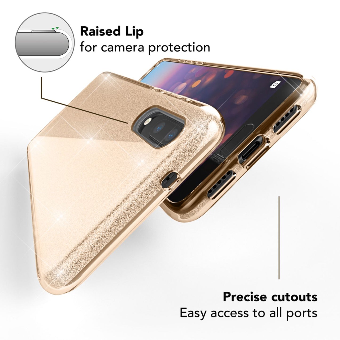 Huawei P20 Handy Hülle von NALIA, Glitzer Silikon Cover Case Schutz Glitter