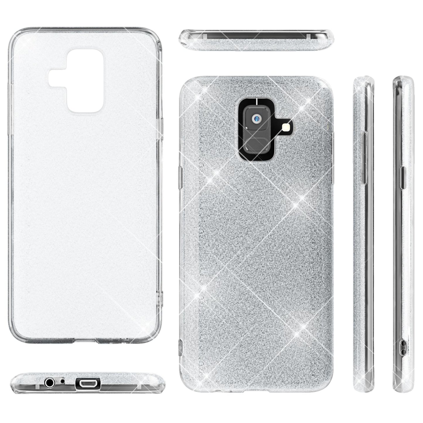 NALIA Glitter Hülle für Samsung Galaxy A6, Glitzer Handyhülle Slim Silikon-Case
