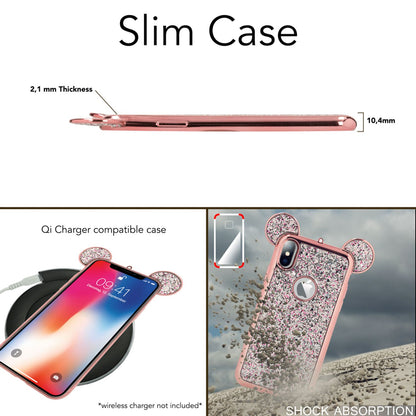 NALIA Hülle für iPhone XS Max, Handyhülle Glitzer Slim Cover Case mit Maus Ohren