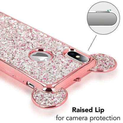 NALIA Handy Hülle für iPhone X / XS, Glitzer Slim Silikon Cover Case Maus Ohren