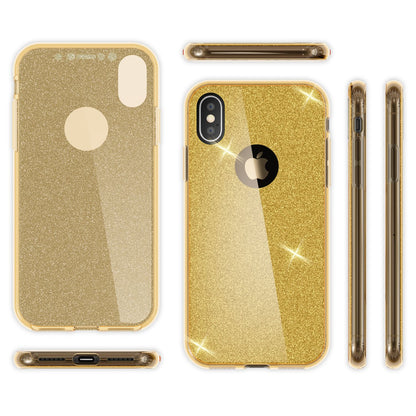 NALIA 360 Grad Hülle für Apple iPhone XS X Glitter Handy Cover Case Silikon Etui