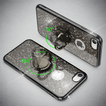 NALIA Ring Hülle kompatibel mit iPhone 8, Glitzer Cover mit 360° Fingerhalter