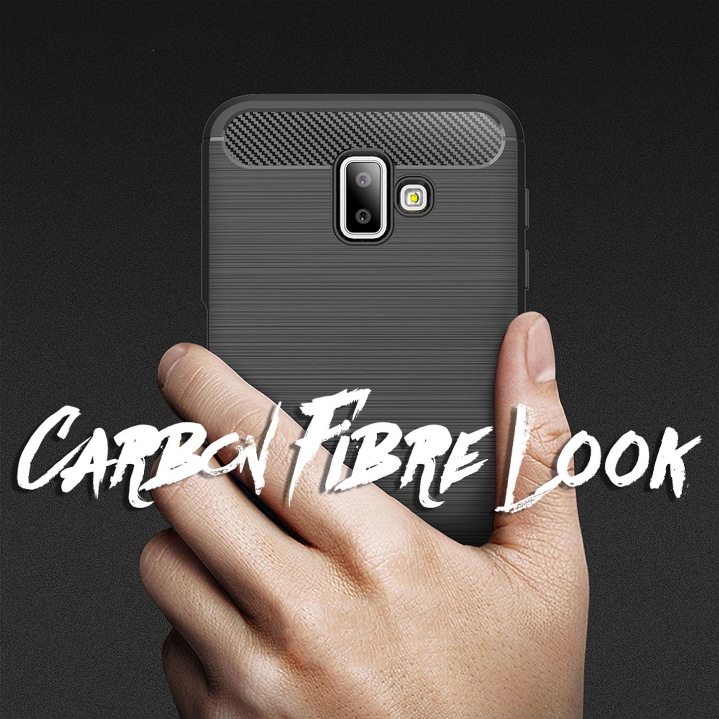 NALIA Handyhülle kompatibel mit Samsung Galaxy J6 Plus, Slim Carbon Look Design