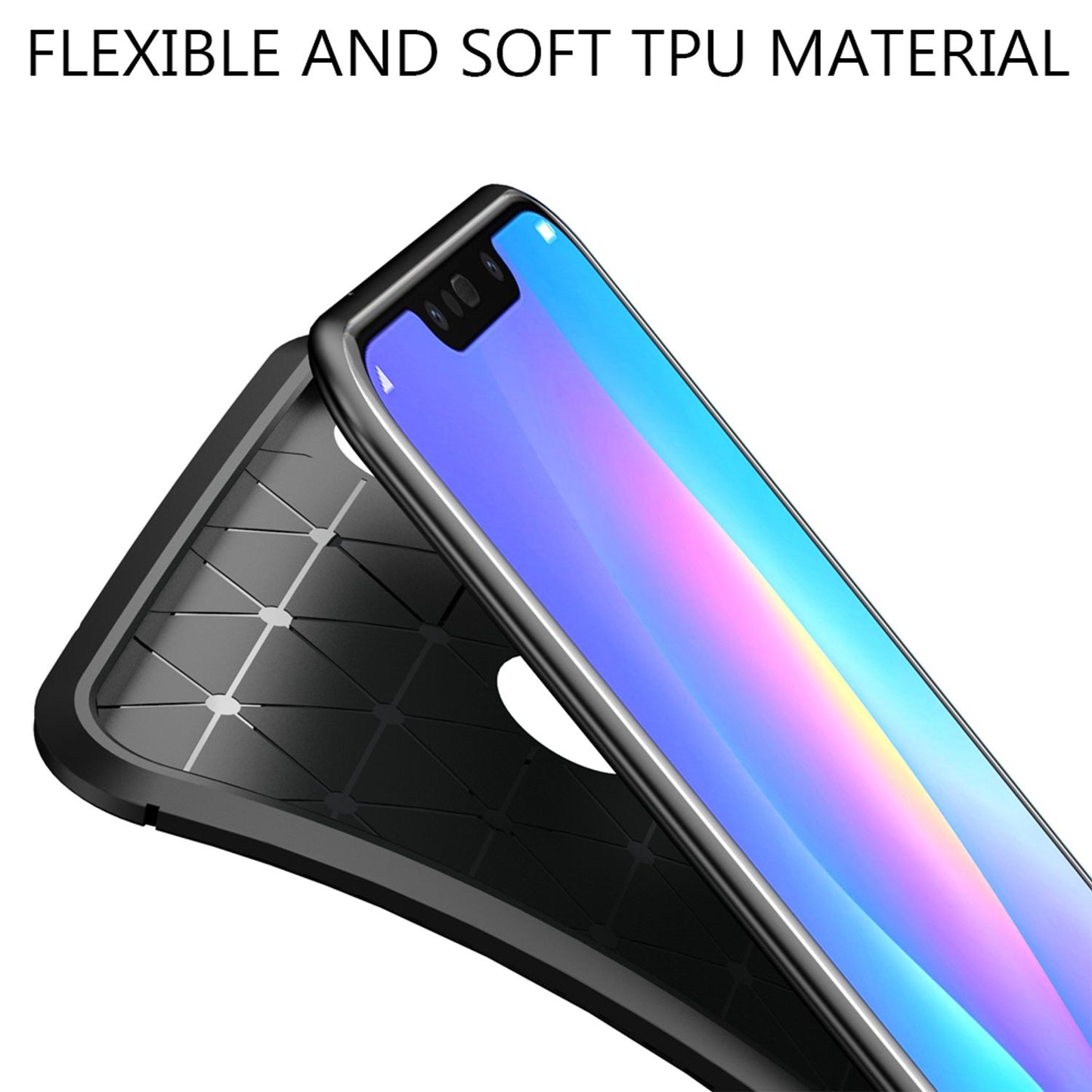 NALIA Handy Hülle für Huawei P smart+ 2018, Carbon Case Silikon Cover TPU Bumper