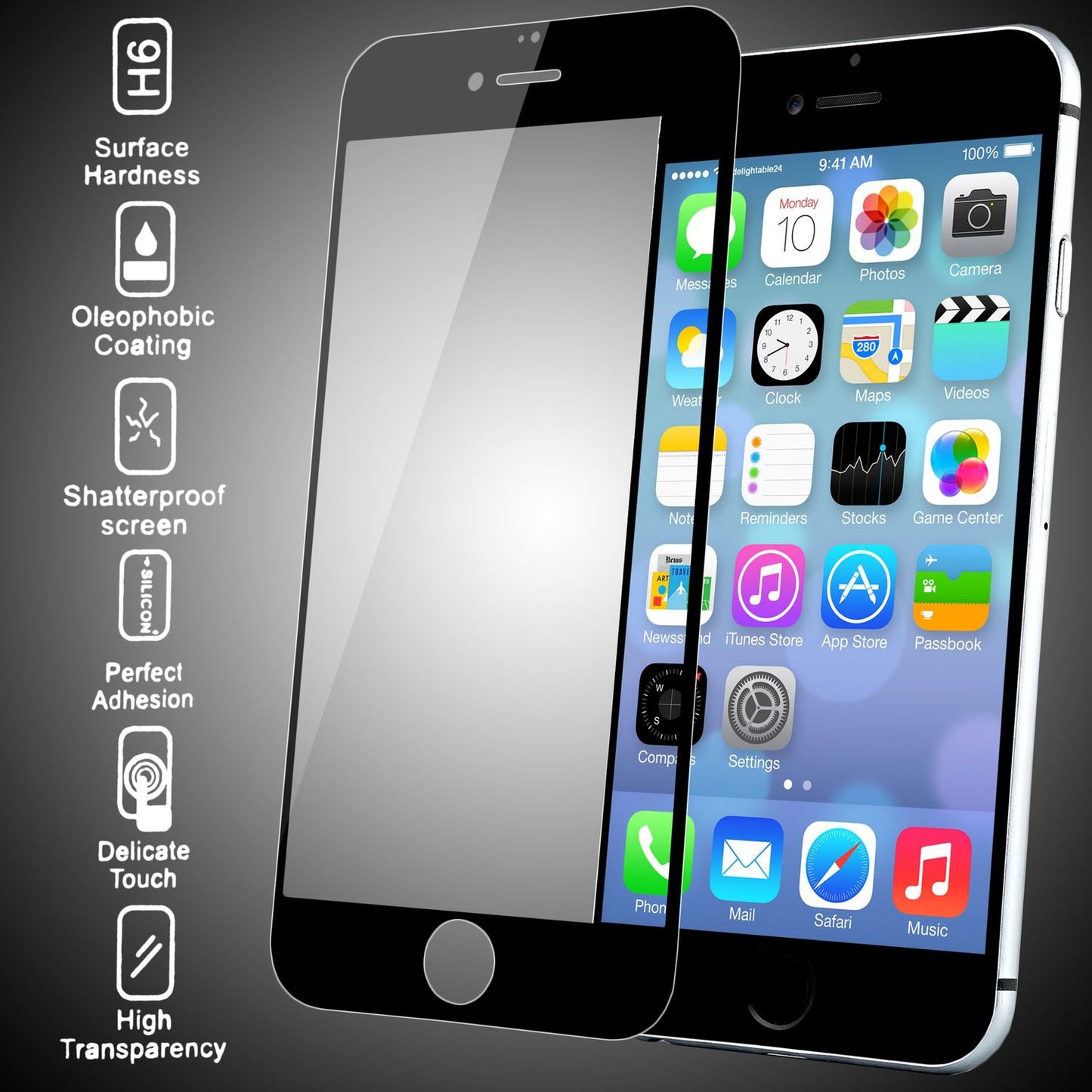 NALIA Schutzglas für Apple iPhone 6 Plus / 6S Plus, 9H Full Cover Displayschutz