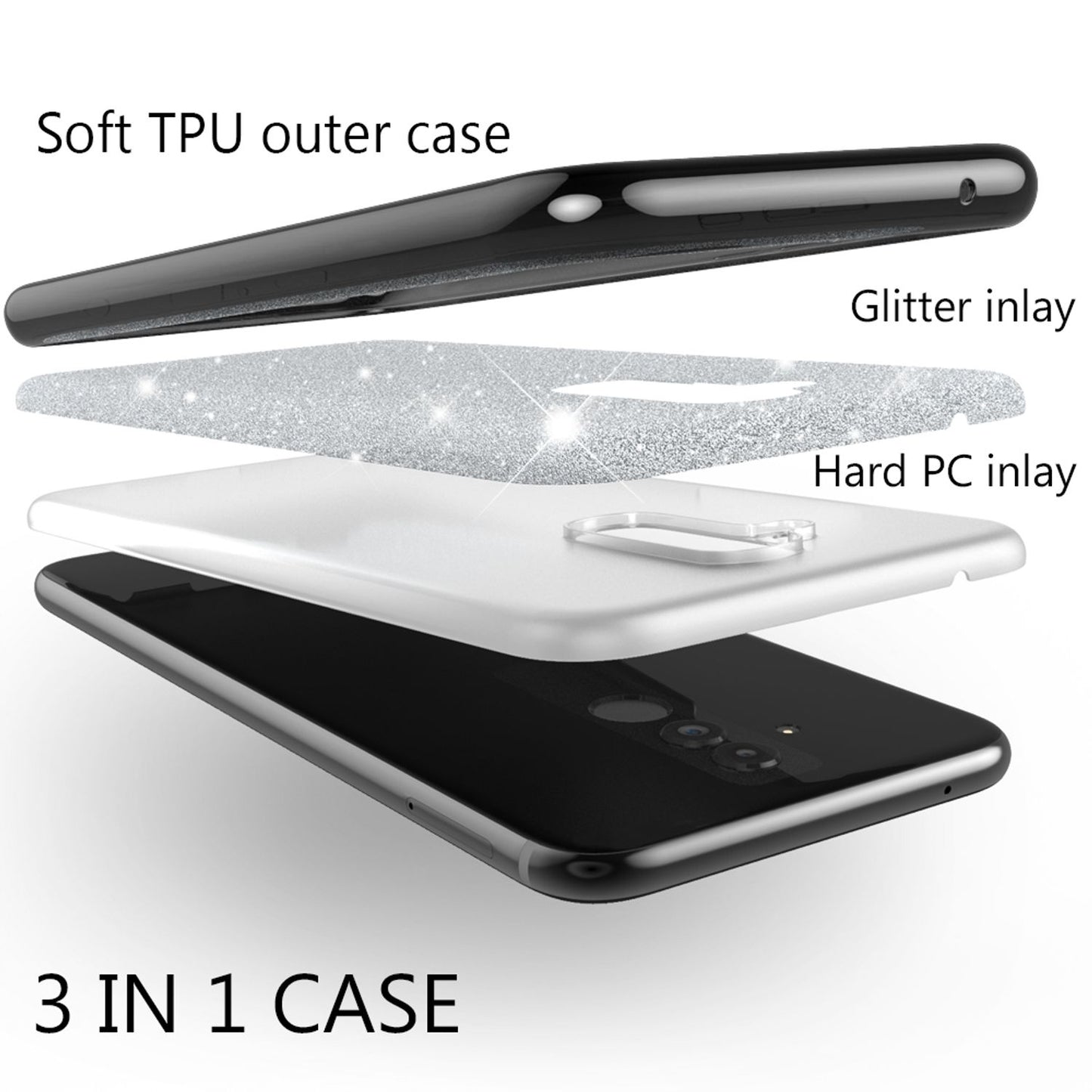 NALIA Handyhülle kompatibel mit Huawei Mate20 Lite, Glitzer Case Back Cover