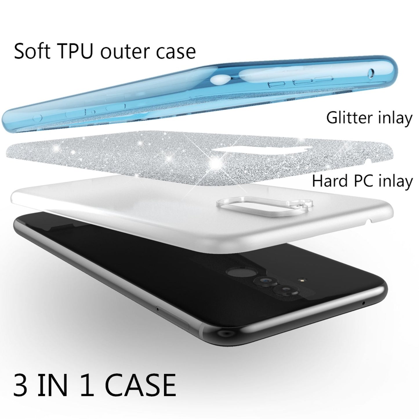 NALIA Handyhülle kompatibel mit Huawei Mate20 Lite, Glitzer Case Back Cover
