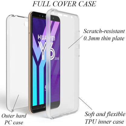 NALIA 360 Grad Handy Hülle für Huawei Y6 2018, Full Cover Case Rundum Schutz