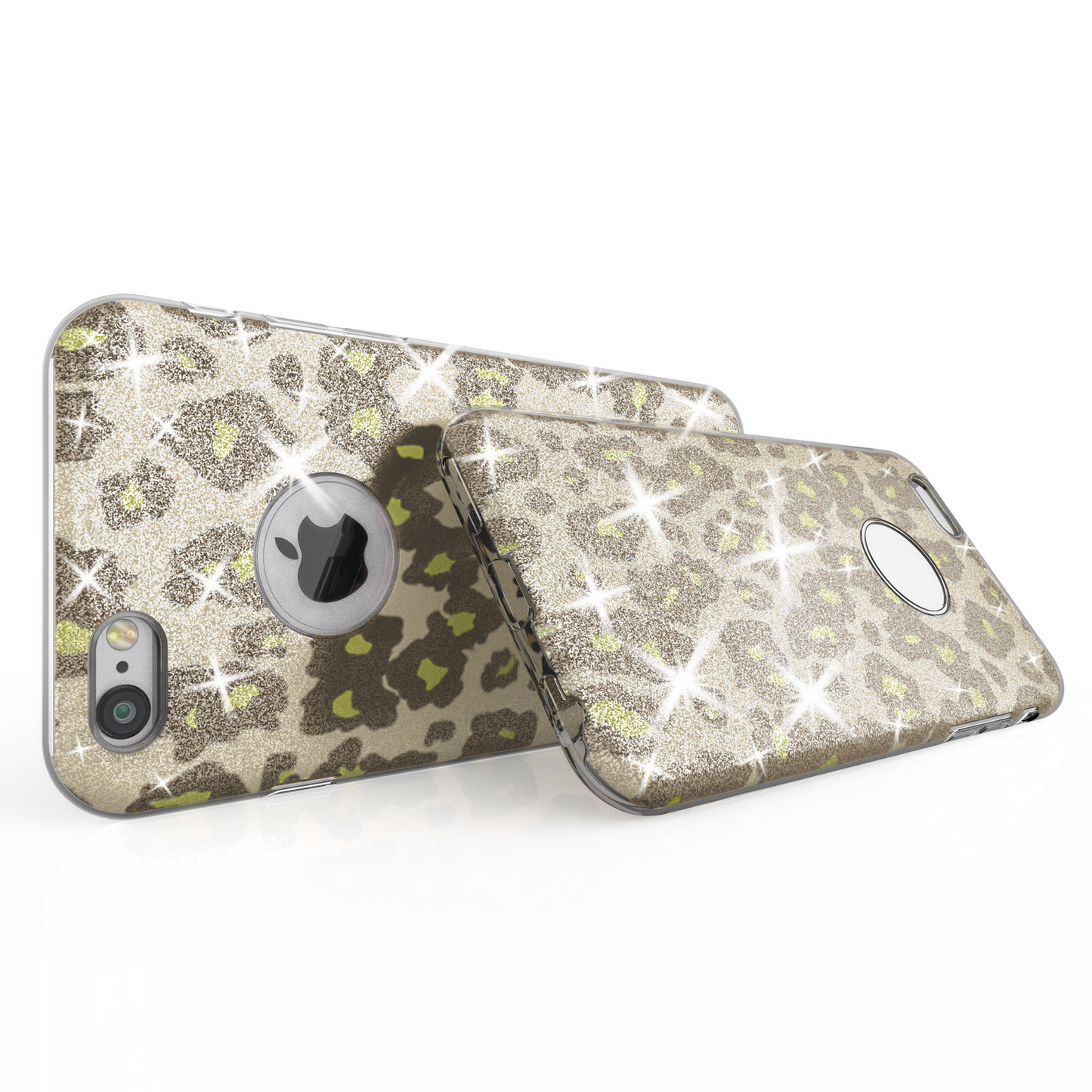 NALIA für IPHONE 6 / 6S Hülle TPU Silikon Cover Case Sparkle Leopard - Silber Grün