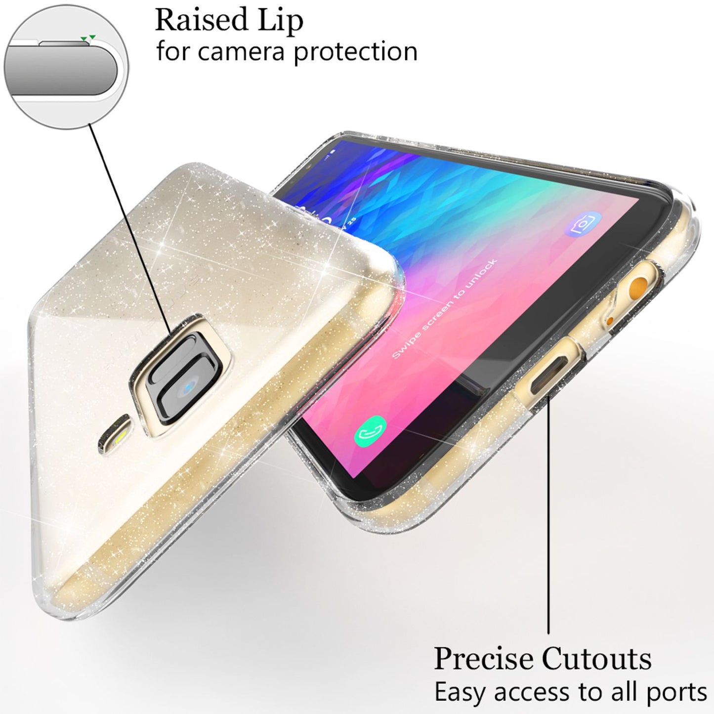 NALIA Glitter Hülle für Samsung Galaxy A6, Glitzer Handyhülle Slim Strass Etui