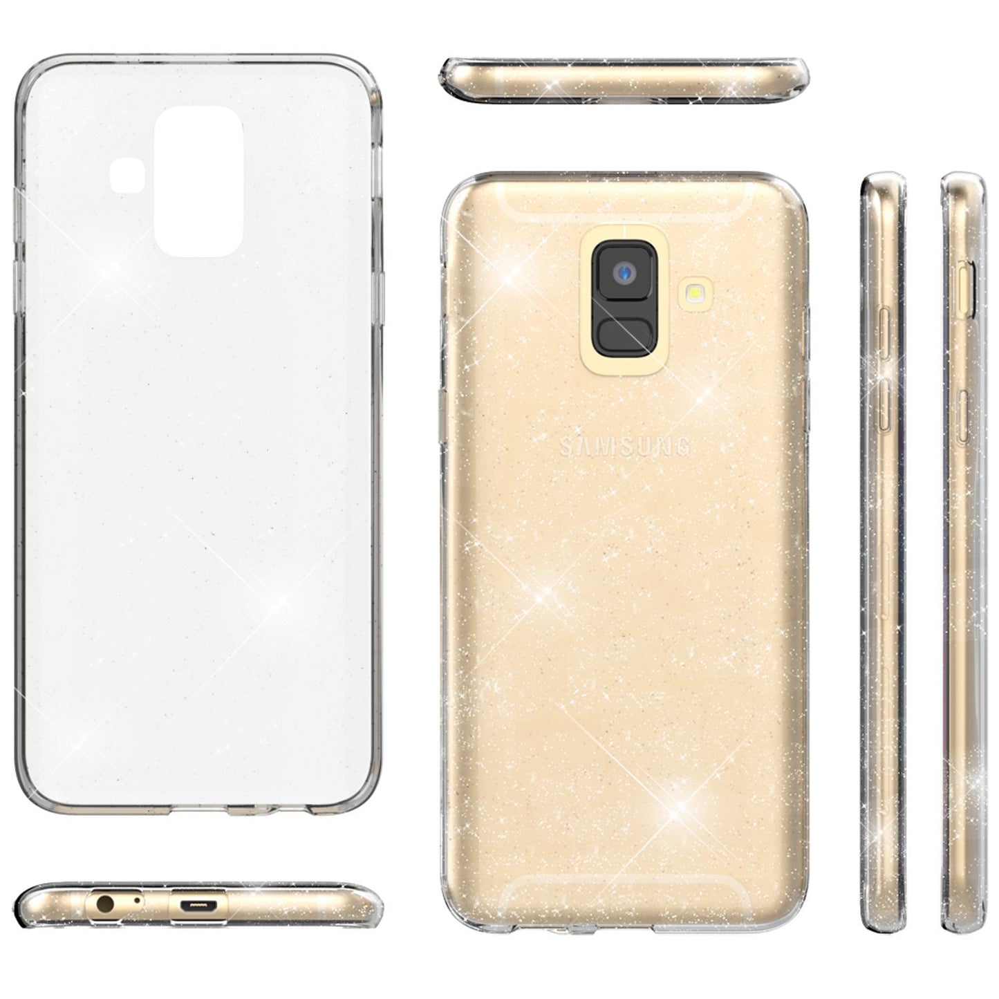 NALIA Glitter Hülle für Samsung Galaxy A6, Glitzer Handyhülle Slim Strass Etui