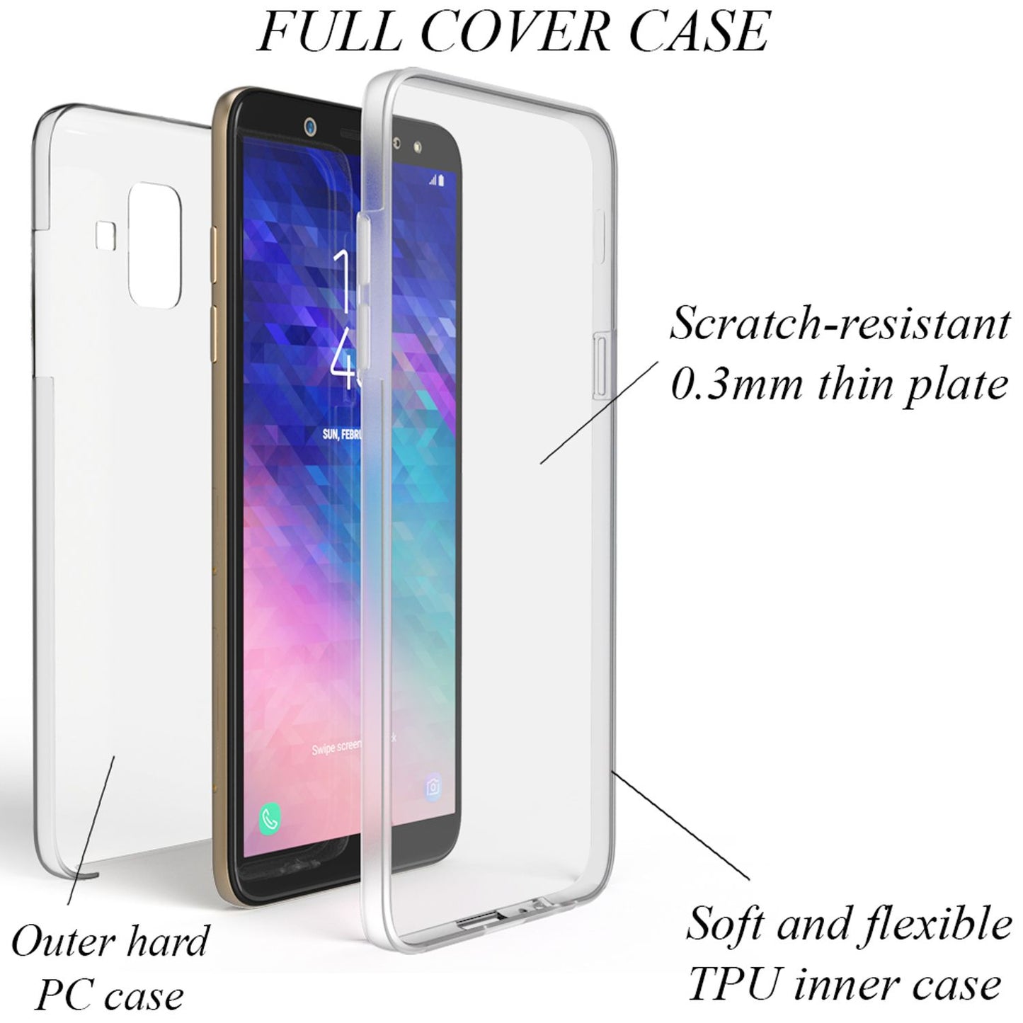 NALIA 360 Grad Handy Hülle für Samsung Galaxy A6, Full Cover Case Rundum Bumper