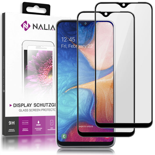 NALIA 2x Schutz Glas für Samsung Galaxy A20e, 9H Full Cover Display Panzer Folie