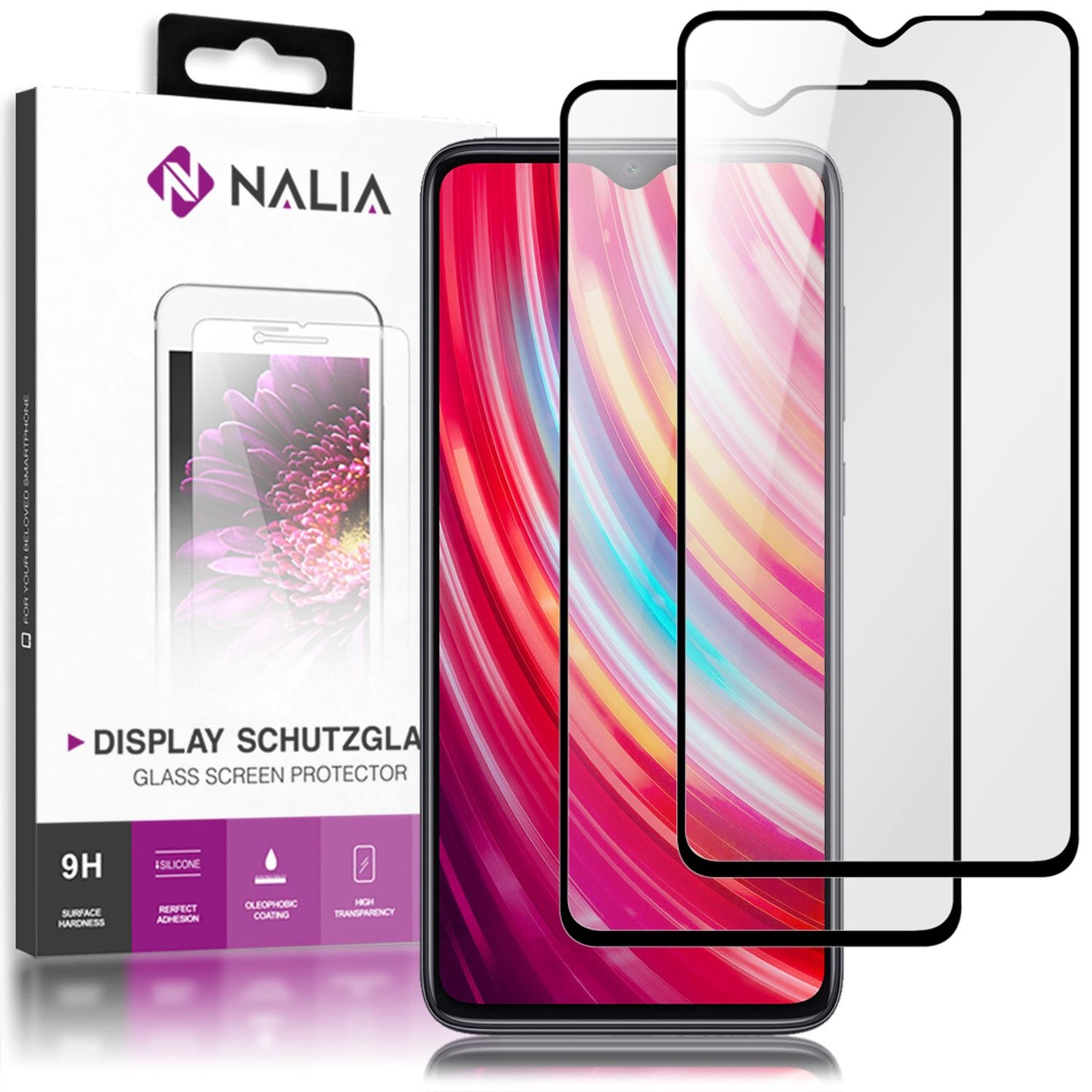 NALIA (2-Pack) Schutzglas für Xiaomi Redmi Note 8 Pro Glas Screen Display Schutz