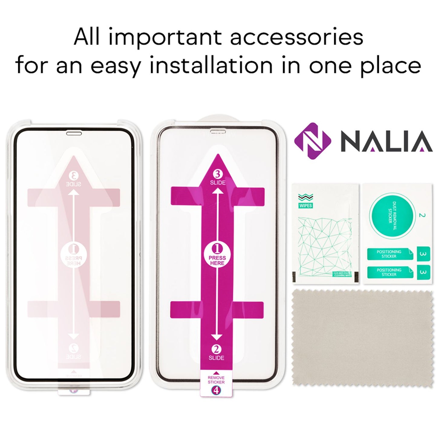 NALIA (2x) Schutzglas & Applikator - Set für iPhone 11 / Xr, 9H Tempered Glass