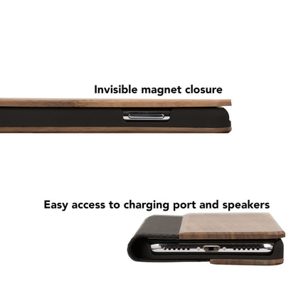 NALIA Echt Holz Hülle für Apple iPhone X XS, Wood Case Flip Cover Handy Schutz