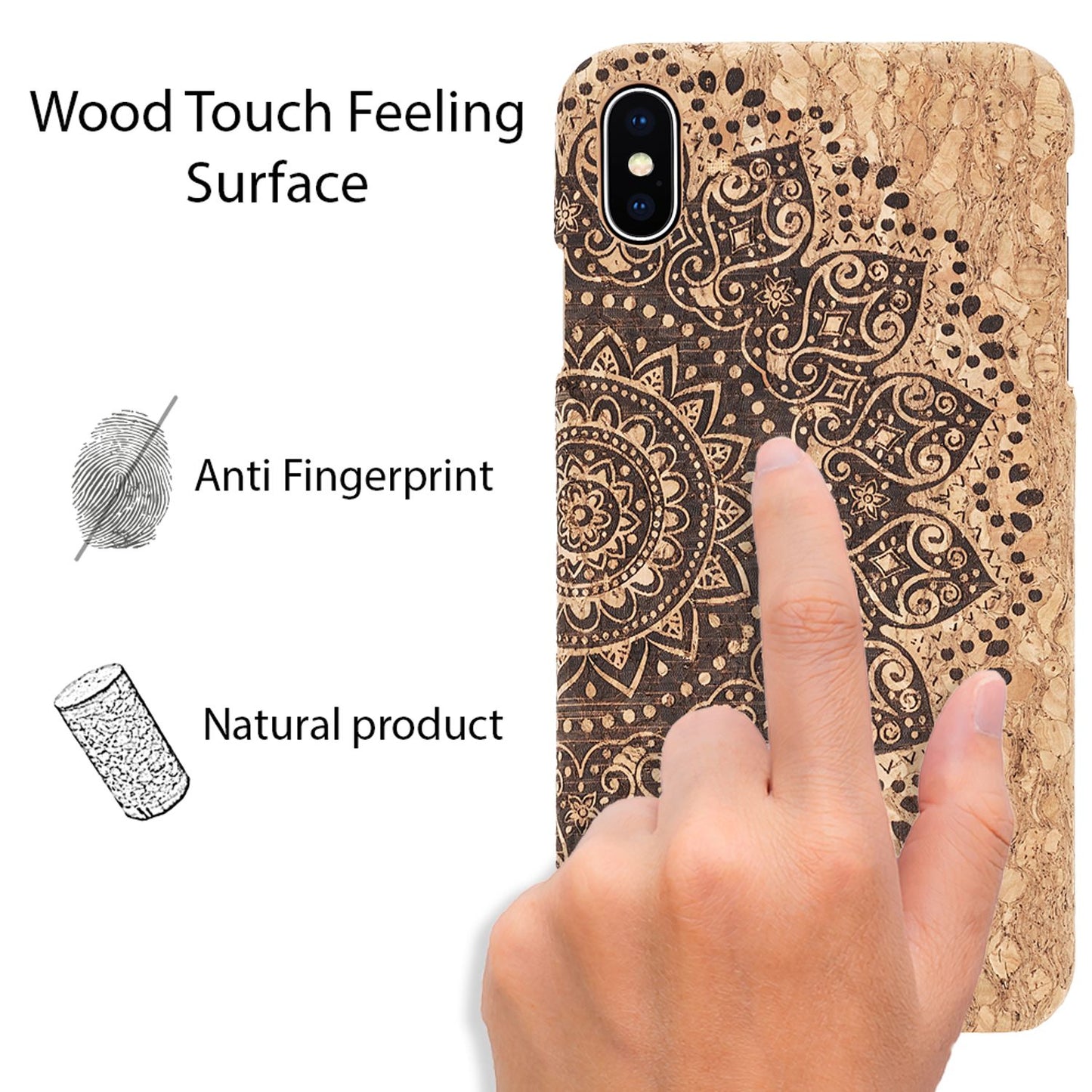 NALIA Kork Hülle für Apple iPhone X XS, Handy Hard Case Holz Look Schutz Cover