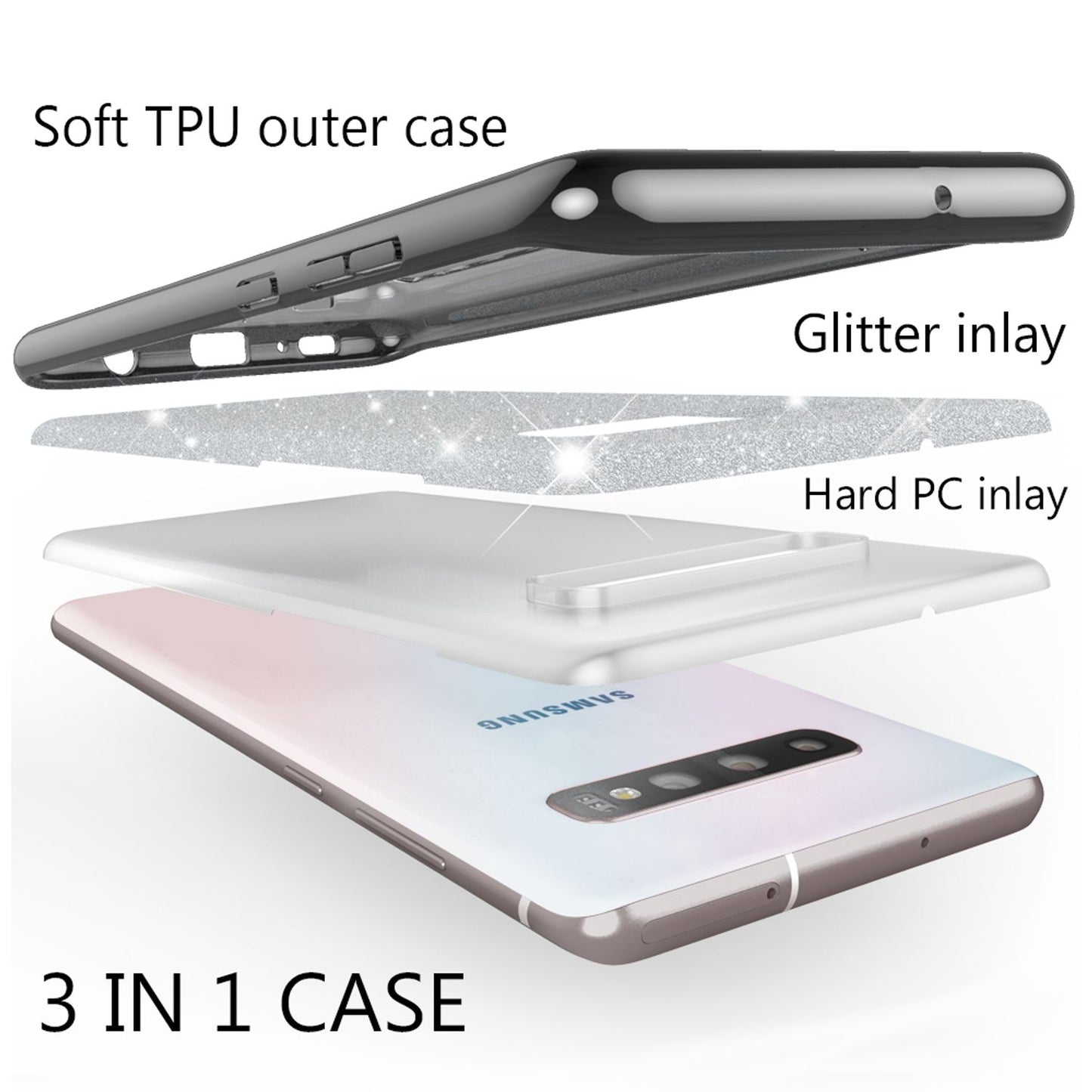 NALIA Hülle kompatibel mit Samsung Galaxy S10, Glitzer Slim Case Back Cover Etui