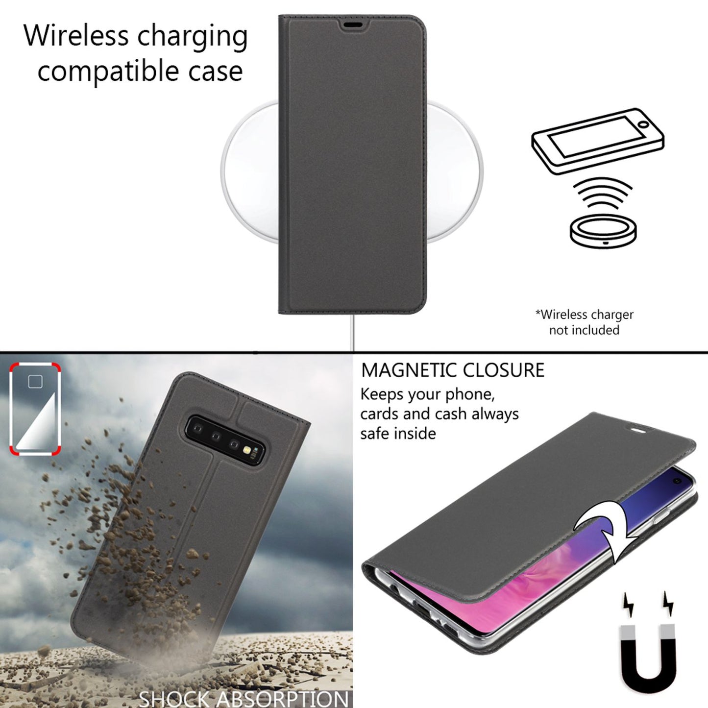 NALIA Hülle kompatibel mit Samsung Galaxy S10, Kickstand Flip Case Book Cover