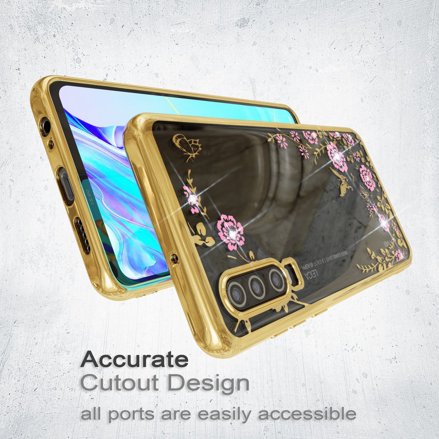 NALIA Handy Hülle für Huawei P30, Blumen-Muster Metall-Optik Schutz Cover Case