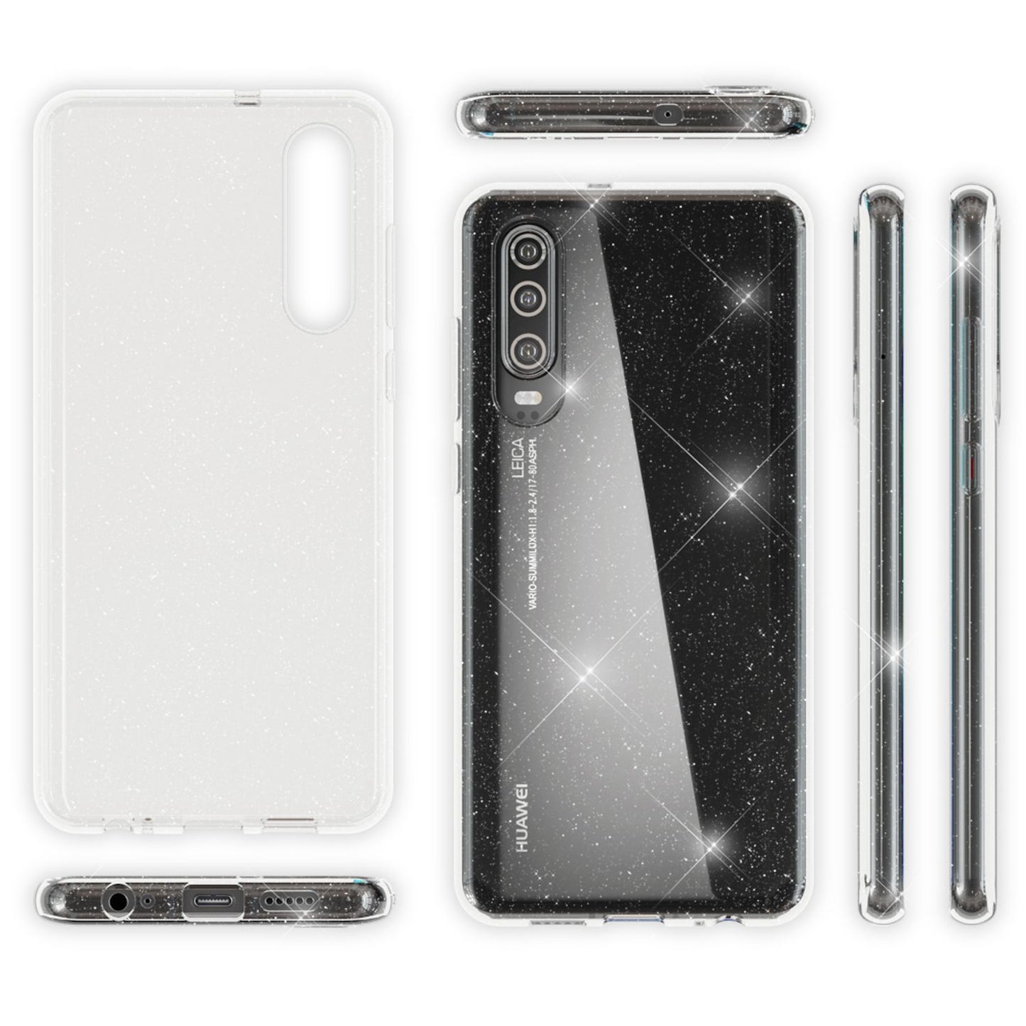 NALIA Glitter Hülle kompatibel mit Huawei P30, Glitzer Handyhülle Silikon Case