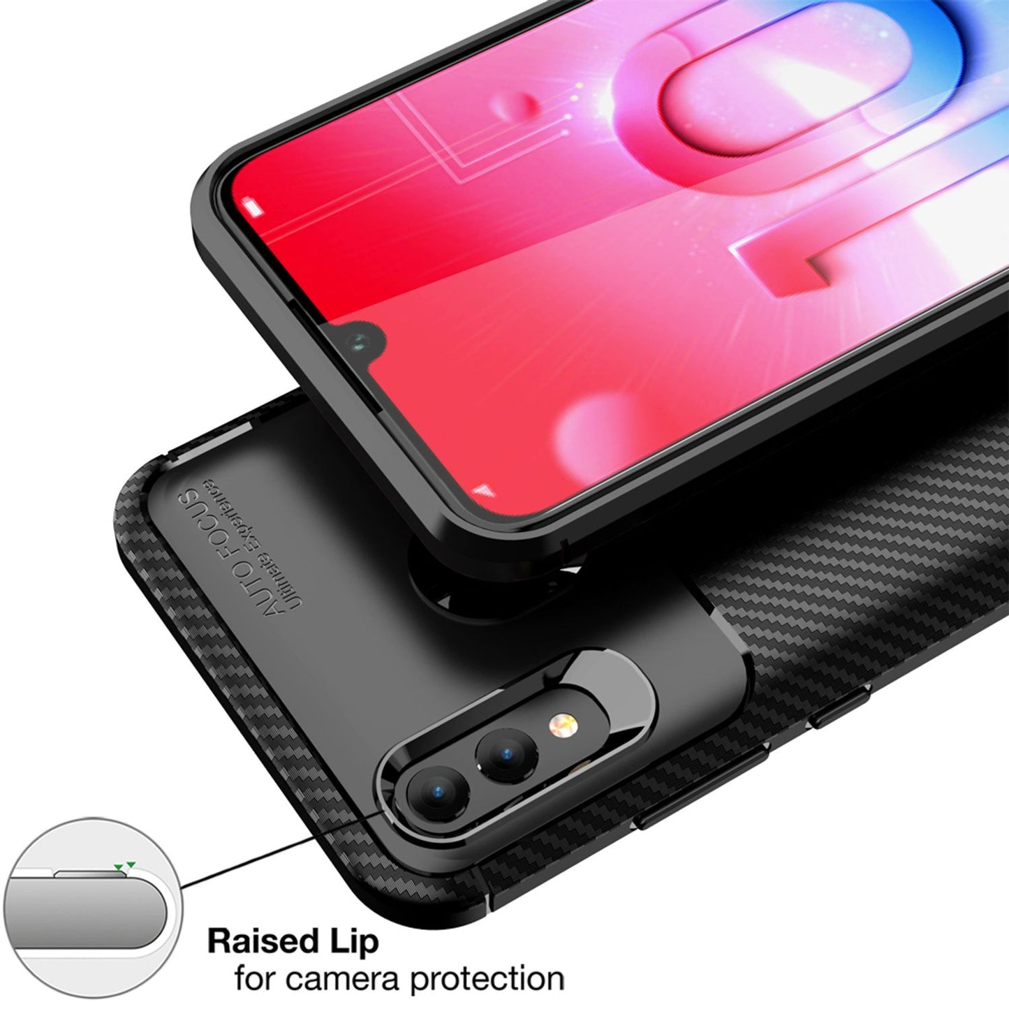 NALIA Hülle für Huawei P smart 2019, Carbon Look Handy Hülle Silikon Cover Case