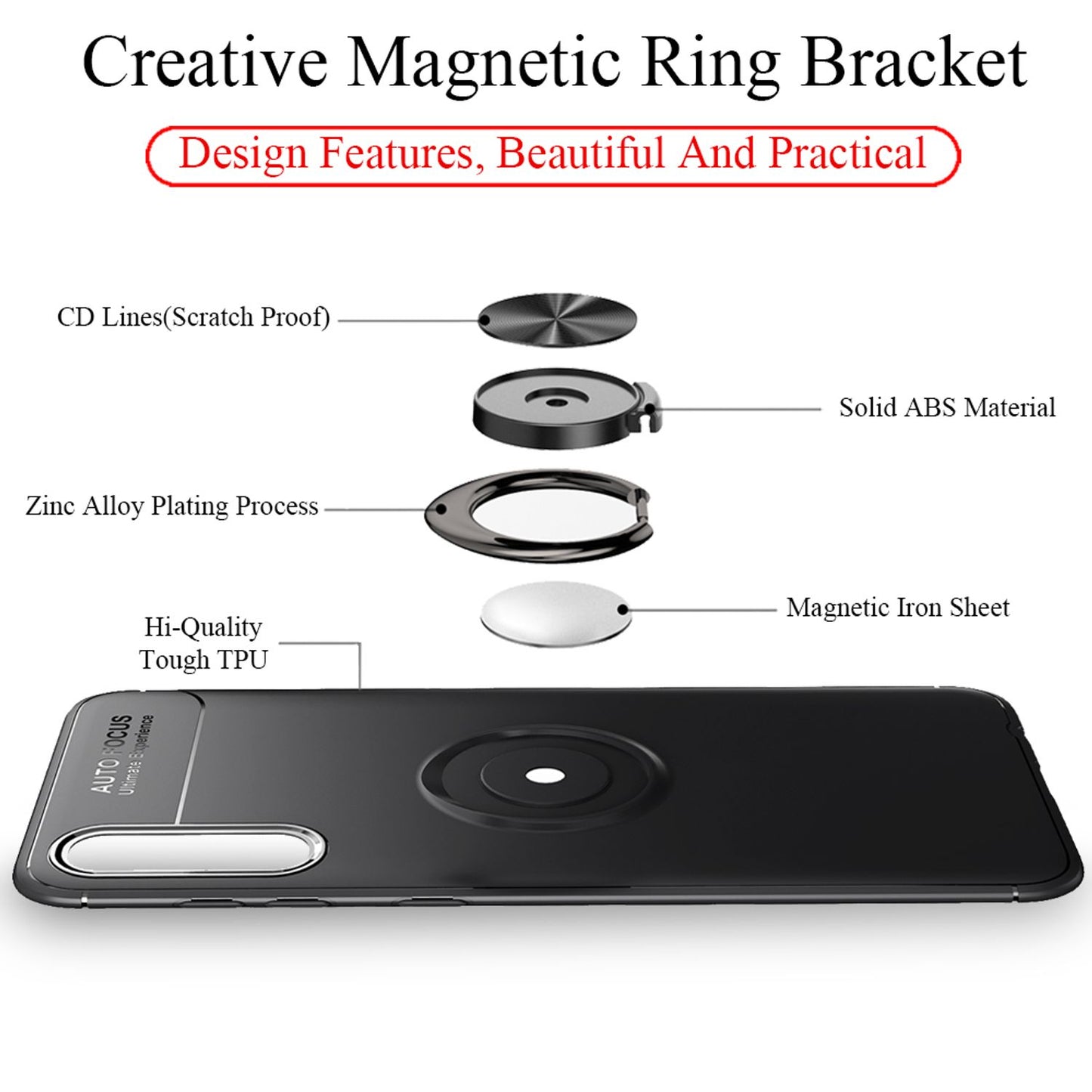 360° Ring Handy Hülle für Samsung Galaxy A50, Case Cover Schutz Tasche Bumper