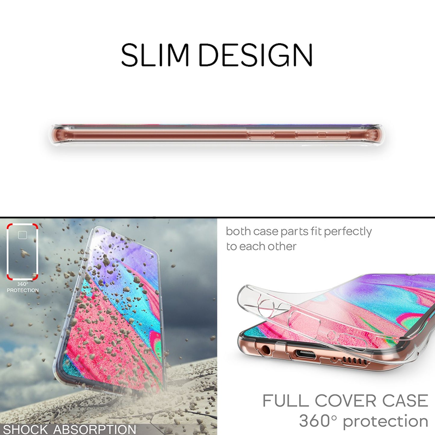 NALIA 360 Grad Handyhülle für Samsung Galaxy A40, Dünne Full-Body Silikon Hülle