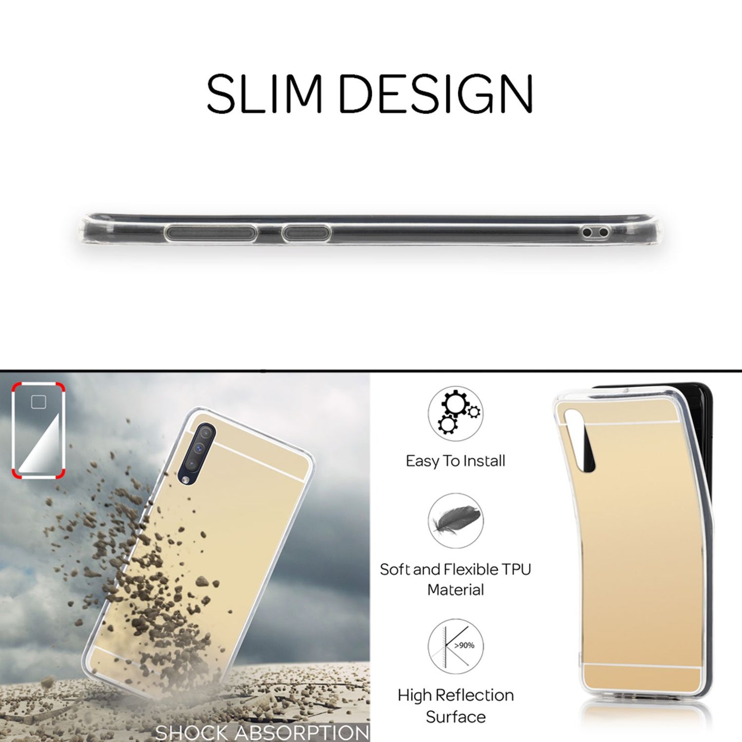 NALIA Handy Hülle für Samsung Galaxy A50, Spiegel Case Cover Schutz Bumper Etui