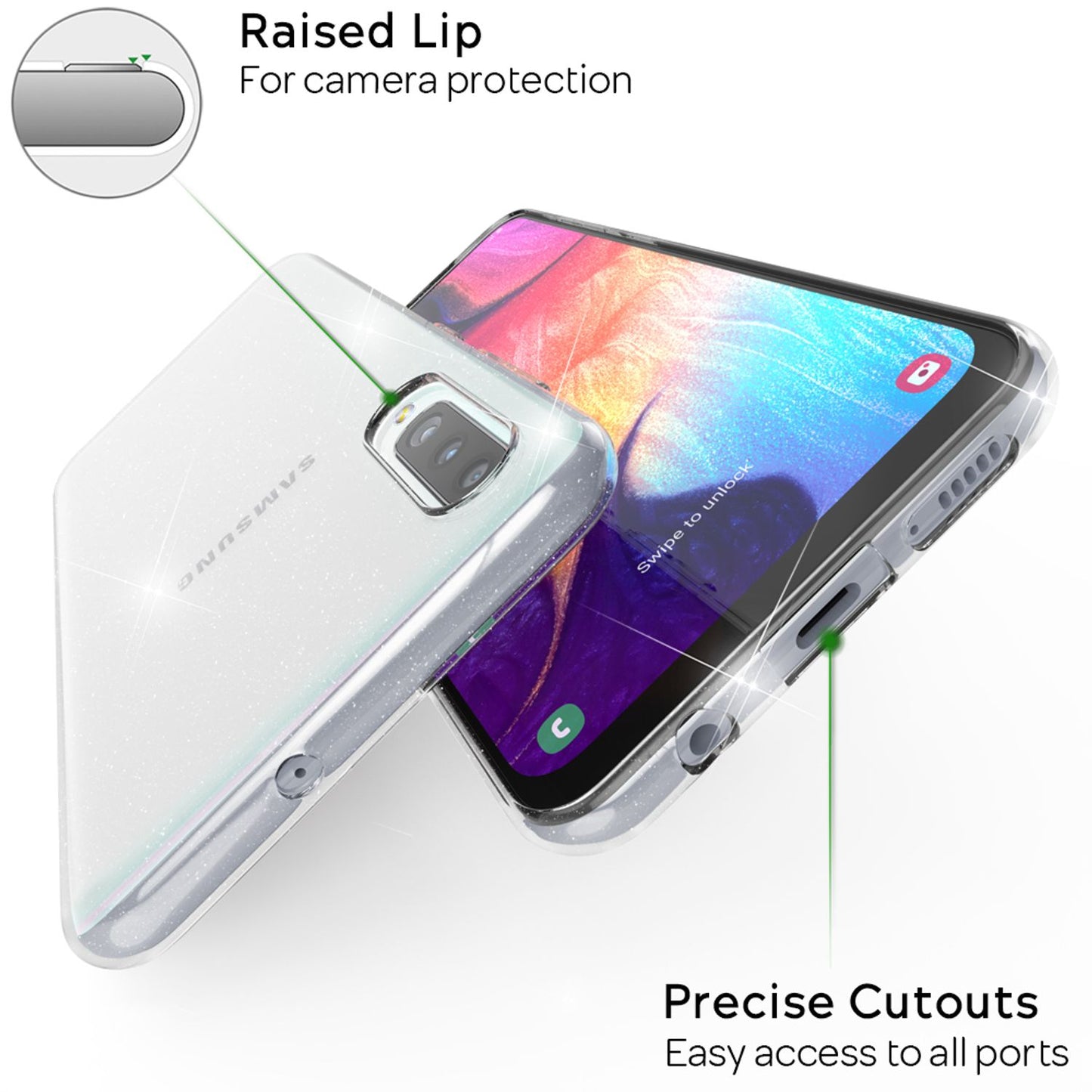 NALIA Glitzer Handy Hülle für Samsung Galaxy A70, Schutz Case Cover Tasche Etui