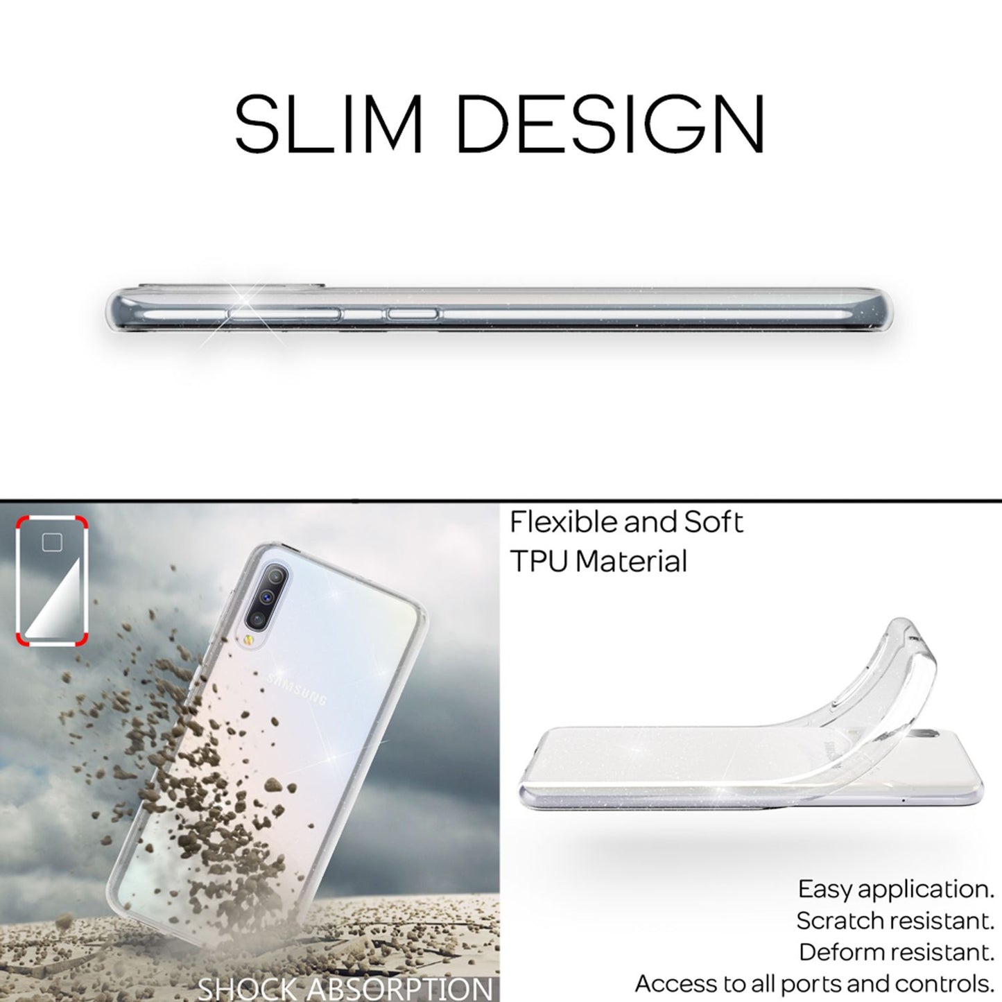 NALIA Glitzer Handy Hülle für Samsung Galaxy A70, Schutz Case Cover Tasche Etui