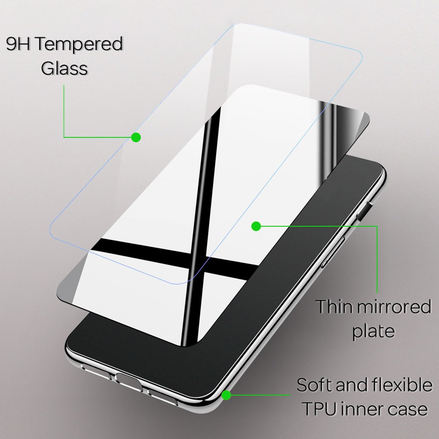 NALIA Spiegel Hart Glas Hülle für iPhone X / XS, Mirror Case 9H Tempered Glass
