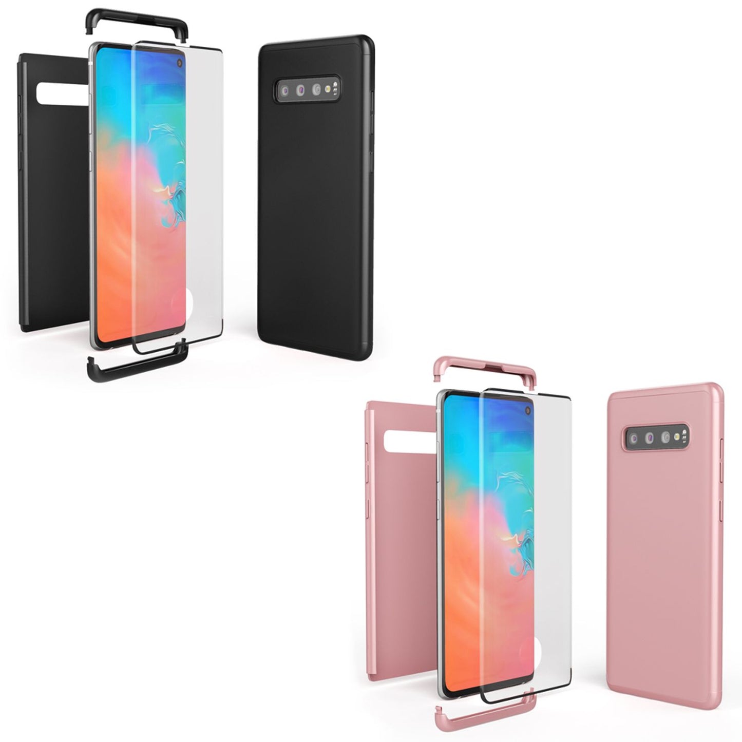 NALIA 360 Grad Handyhülle für Samsung Galaxy S10, Hard-Case & Displayschutz Glas Etui