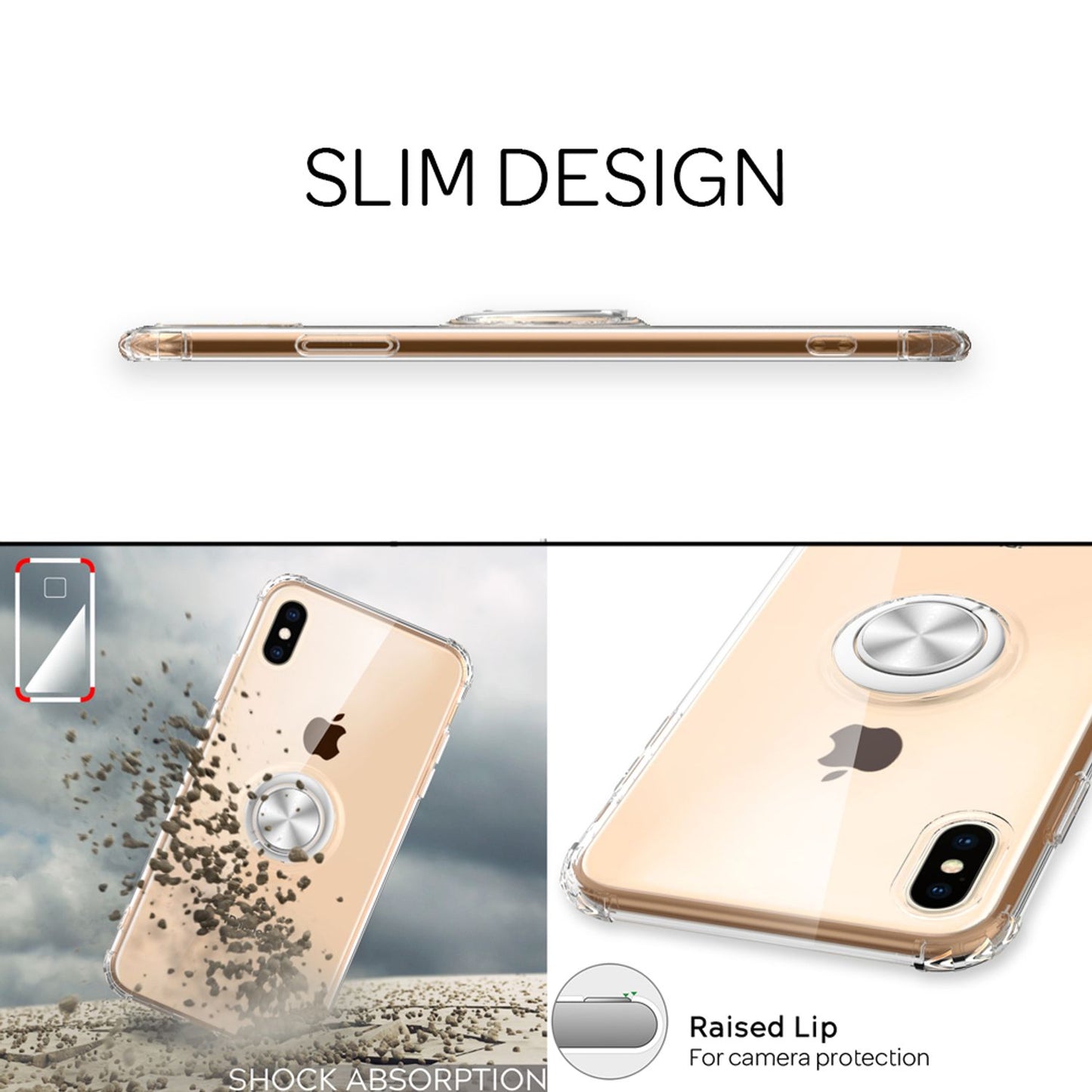 NALIA Pop-Up Ring Hülle für iPhone X/XS, 360° Handy Schutz Case Cover Tasche TPU