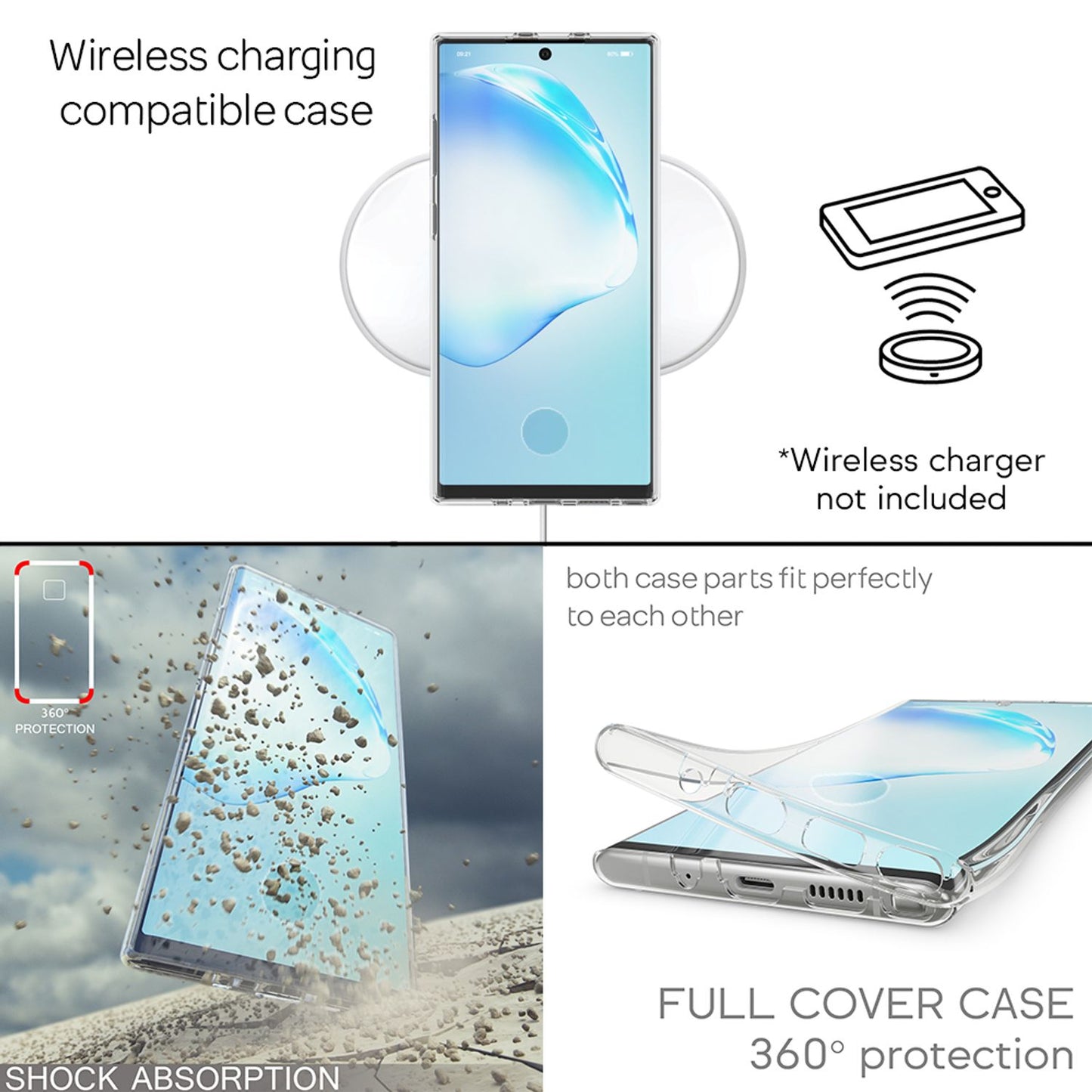 NALIA 360° Handy Hülle für Note10+ / 10+ 5G, TPU Schutz Cover Case Tasche Bumper